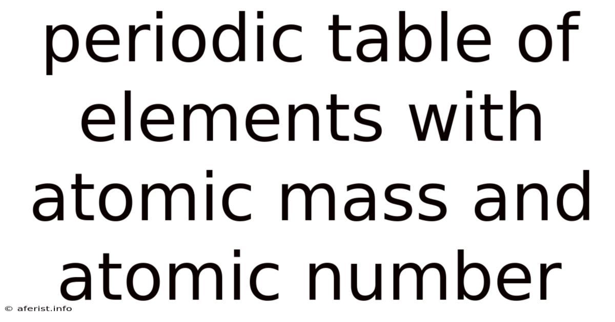 Periodic Table Of Elements With Atomic Mass And Atomic Number