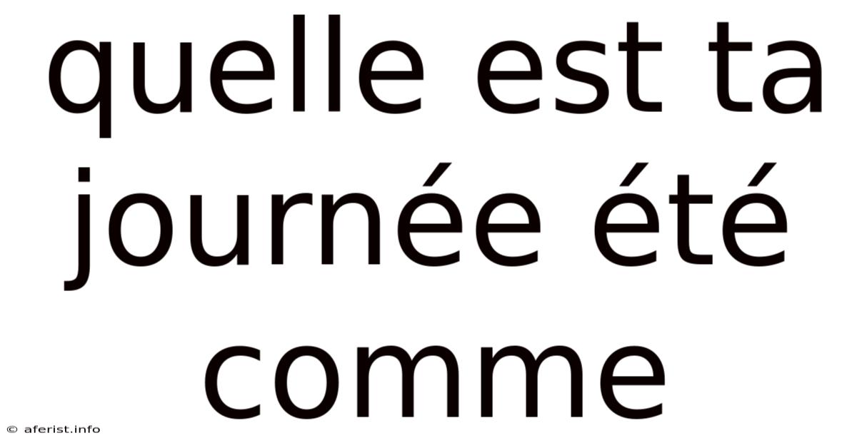 Quelle Est Ta Journée Été Comme