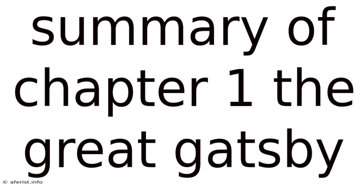 Summary Of Chapter 1 The Great Gatsby