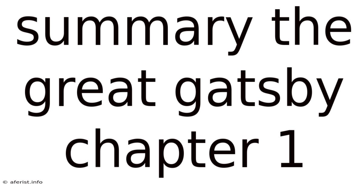 Summary The Great Gatsby Chapter 1