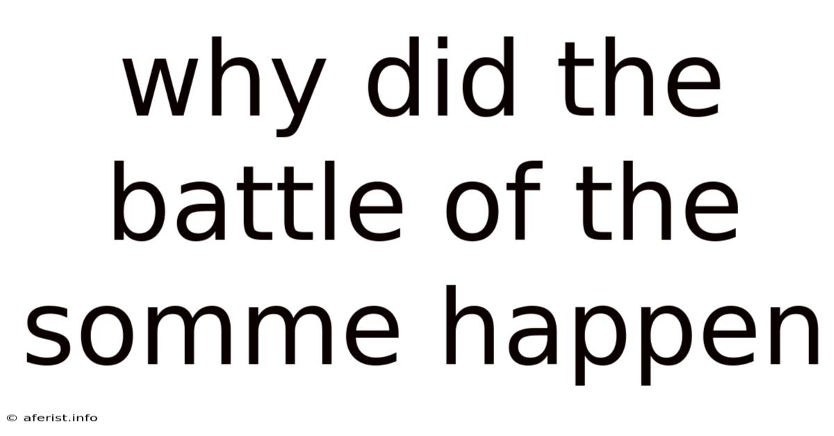 Why Did The Battle Of The Somme Happen